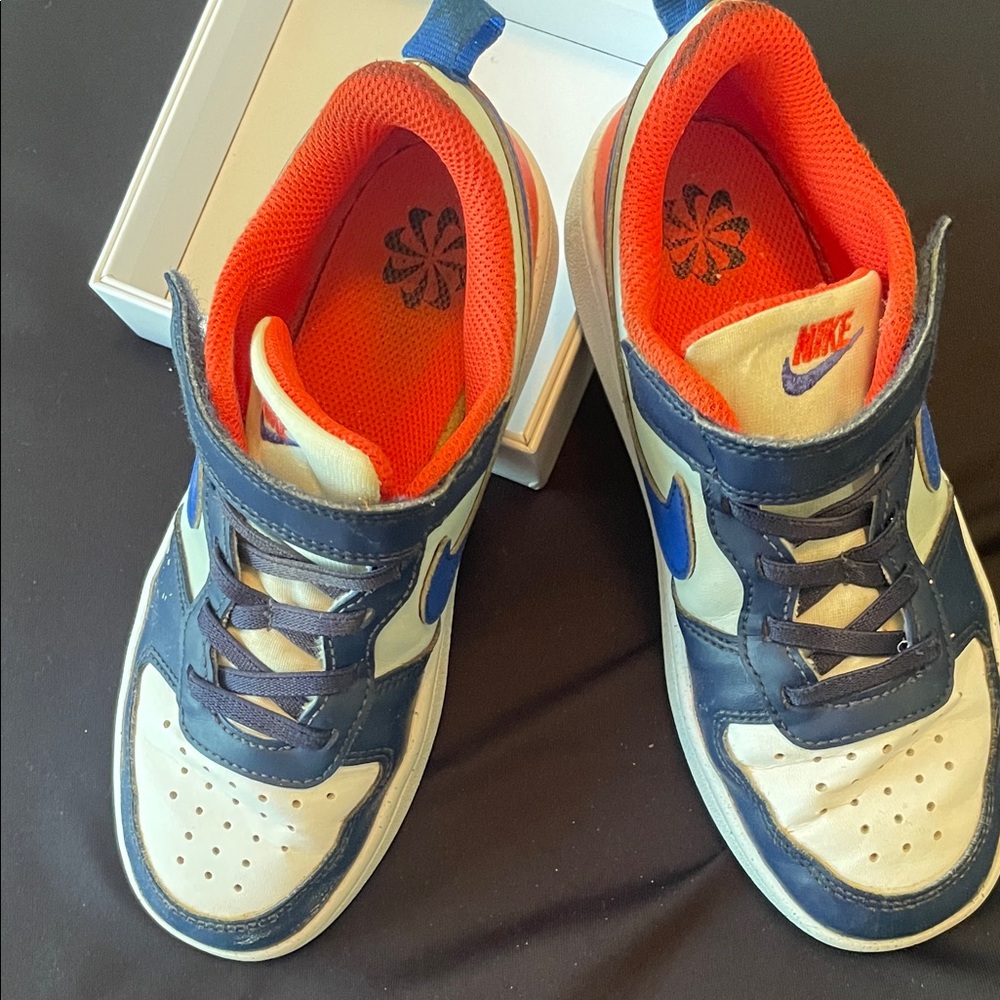 Nike - Court Borough Low Top Navy, Orange and White Kids Sneakers